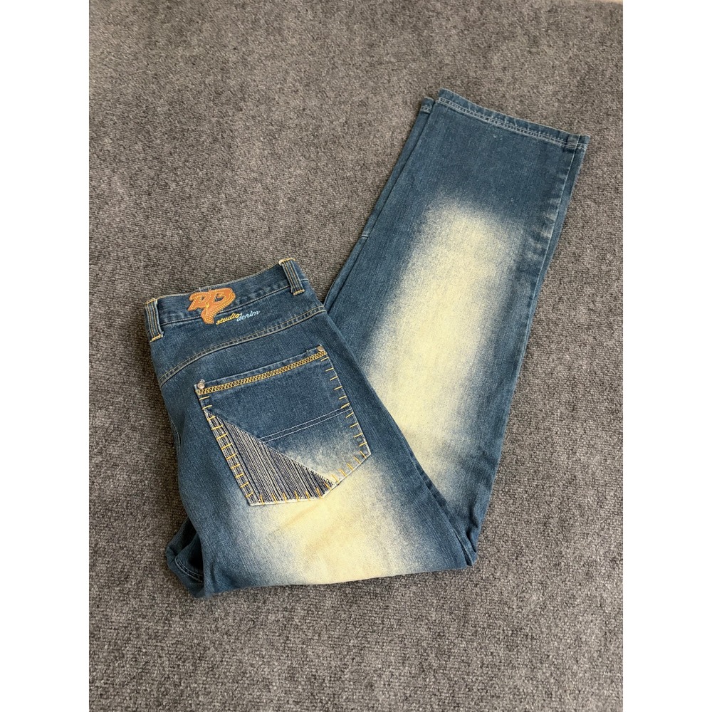 Raw Blue Denim Man Company Jeans 40x34 Blue Linen Cotton Paneled Streetwear
